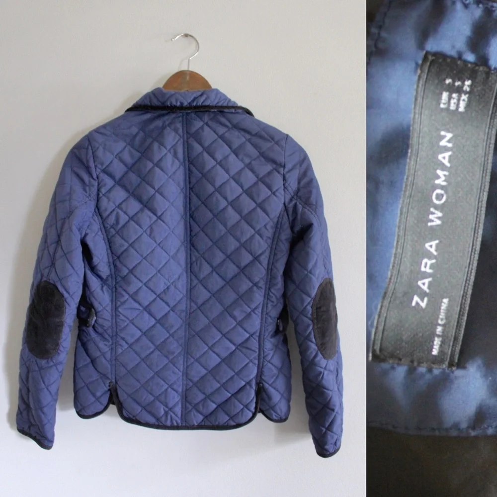 Zara Blue Contrasting Quilted Button Jacket Small Preowned - Picture 7 of 9